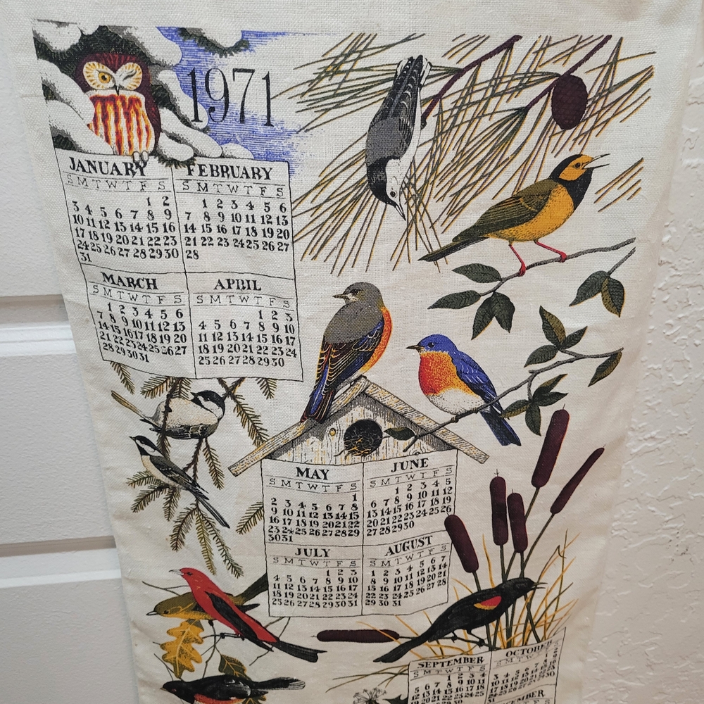 Vintage 1971 Kay Dee Birds Calendar Tea Towel